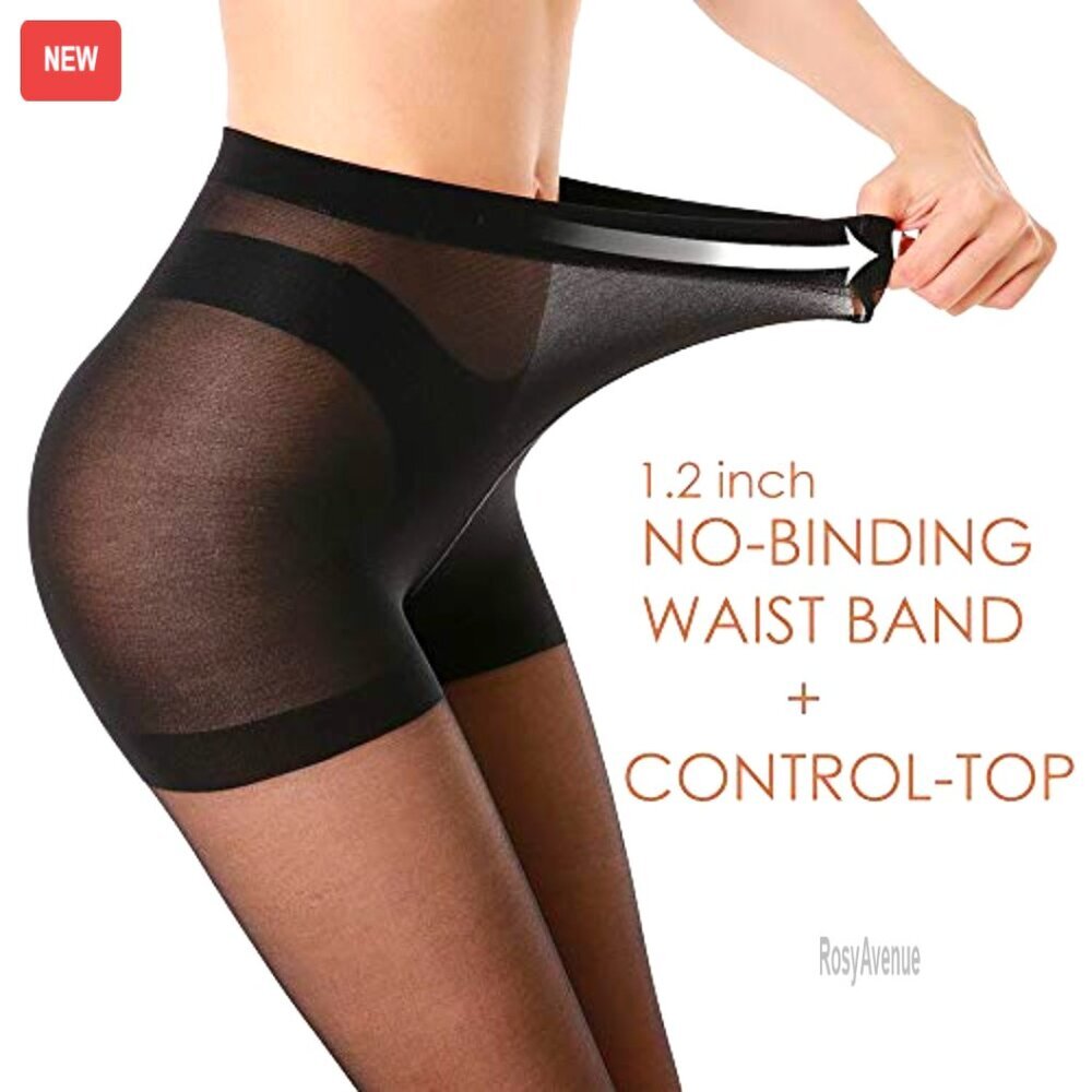3-Pack Sheer Tights 20D Control Top Reinforced Toe Pantyhose Medium - Picture 3 of 7